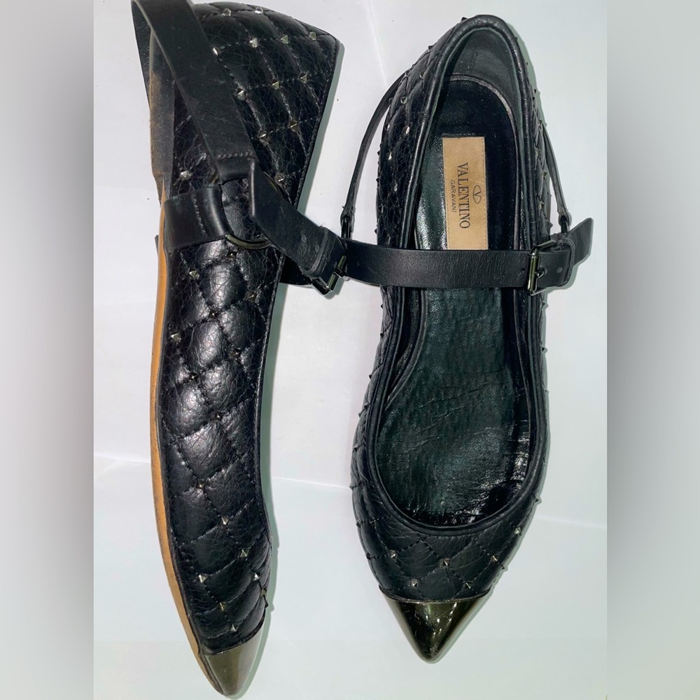 Black Rockstud Spike Mary Jane Flats
